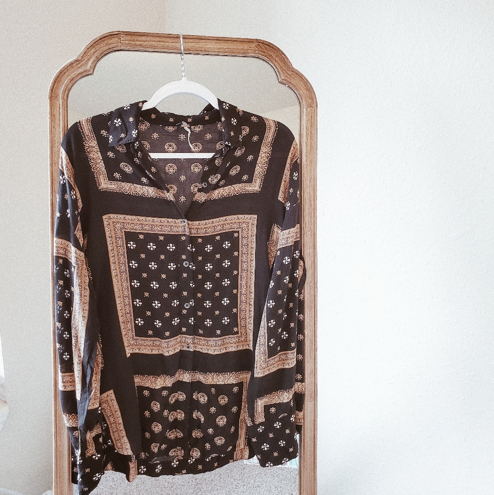 FREE PEOPLE Patterned Button Down Vintage Shirt XS